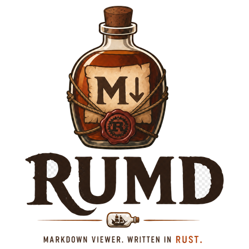 The rumd logo: a corked rum bottle whose label is marked M&darr;, above the RUMD wordmark